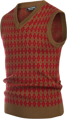 Miniatura 2 de PJ PAUL JONES Chaleco casual de rombos con cuello en V, sin mangas, para hombre