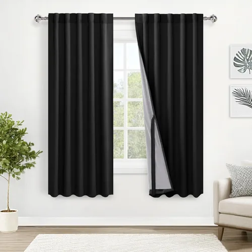 Miniatura 53 de XWZO Cortinas blancas 100% opacas con alzapaños, 2 capas gruesas completamente sombreadas con bolsillo para barra y pestaña trasera, cortinas
