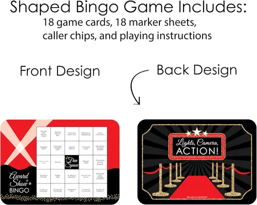 Miniatura 3 de Big Dot of Happiness Red Carpet - Juego de 18 tarjetas y marcadores de bingo para espectáculos de premios - Juego de bingo para fiesta nocturna