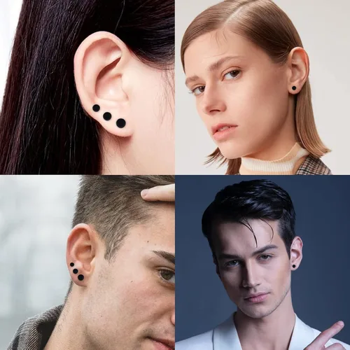 Miniatura 2 de Aretes de titanio de punto plano y bola hipoalergénicos para mujeres, hombres y niñas, oro rosadoradoplatanegro, aretes de disco redondo de 0.118in