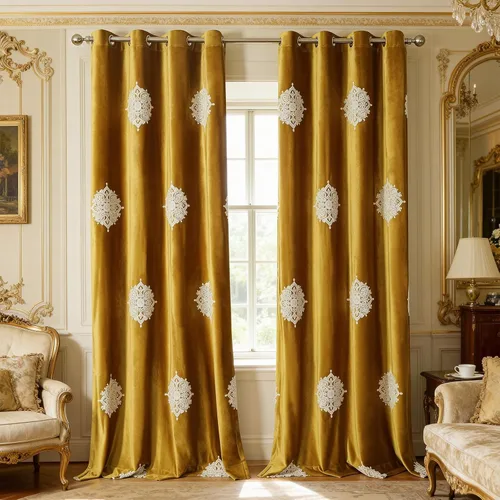 Miniatura 15 de VOGOL Cortinas opacas bordadas para sala de estar, paneles de cortina de terciopelo azul para dormitorio, 52 x 63 pulgadas, 2 paneles