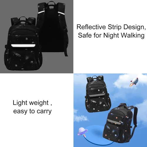 Miniatura 5 de Mochila JiaYou con patrón espacial de la galaxia para niños, primaria, escuela media, mochila de día para hombres, mochila para portátil