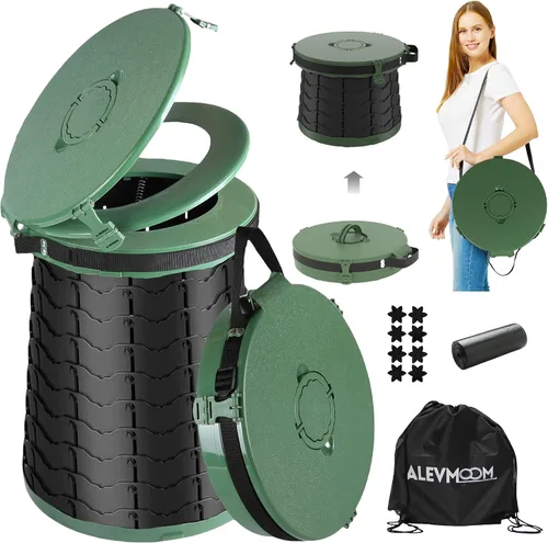 Miniatura 9 de ALEVMOOM Inodoro portátil XXL, 19.7 pulgadas de alto, más alto, plegable, plegable, con tapa, correa, bolsa, ajustable para campamento, senderismo