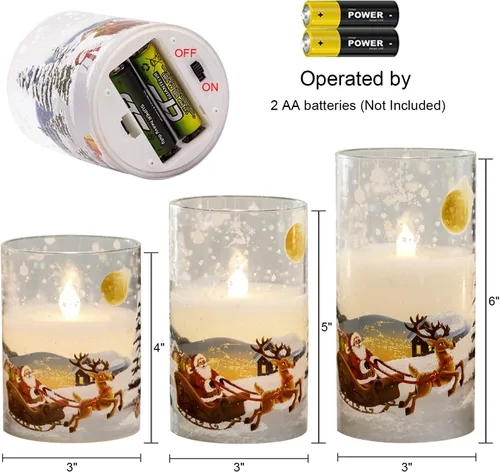 Miniatura 2 de Eldnacele Vela de cristal sin llama de Papá Noel con temporizador remoto, funciona con pilas, velas LED parpadeantes, paquete de 3 velas de Navidad