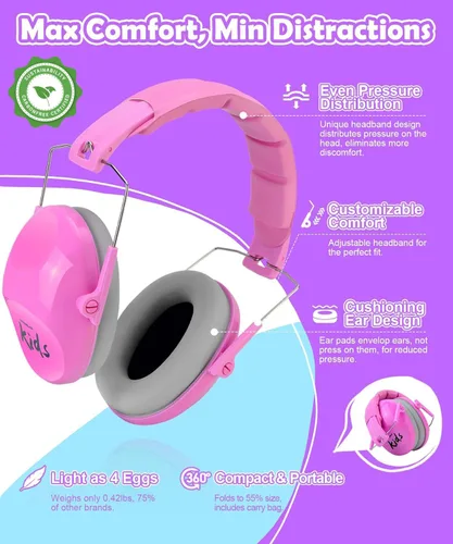 Miniatura 5 de PROHEAR 032 2.0 Auriculares con cancelación de ruido para niños, reducción de ruido de 25 dB, orejeras sensoriales ajustables de protección de oídos