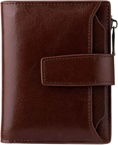 Miniatura 16 de Bveyzi - Billetera pequeña de cuero para mujer con bloqueo RFID, de dos pliegues con cremallera, con ranuras para tarjetas de crédito y ventana