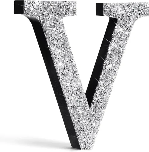 Miniatura 11 de Qunclay Letras brillantes de cristal plateado de 5.7 pulgadas, decoración de diamantes triturados, letra de madera con purpurina con tornillo
