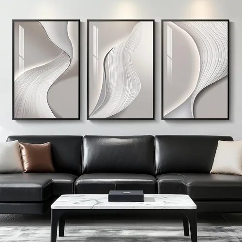 Miniatura 27 de Arte de pared moderno enmarcado en blanco y negro, 3 piezas de impresiones contemporáneas grandes para paredes, juego de 3 imágenes de hojas doradas