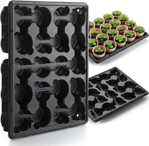 Miniatura 13 de RooTrimmer Bandejas redondas de 12 celdas para macetas de semillero gruesas y duraderas, bandejas de transporte para sostener macetas de 4 pulgadas