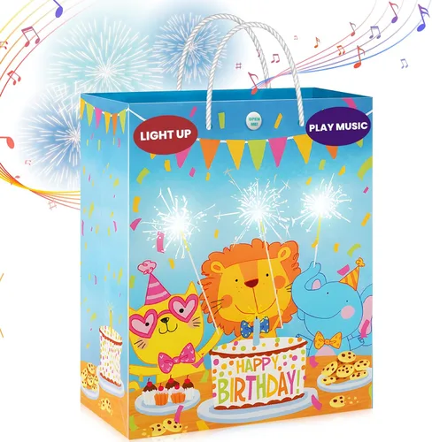 MAGICAL BAG Bolsas de regalo para luces y sonidos de cumpleaños, bolsas de recuerdo de fiesta, bolsa de envoltura musical sorpresa de 12.5 pulgadas