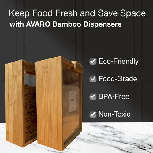 Miniatura 4 de AVARO Dispensador de alimentos – Dispensador de cereales de bambú de 2.2L para encimera y dispensador de arroz – Contenedores de almacenamiento