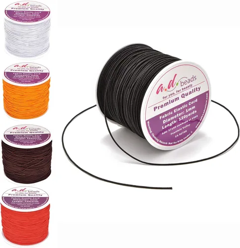 Miniatura 2 de AD Beads Cordón elástico negro de 120 yardas de 0.039 pulgadas para abalorios, pulseras, fabricación de joyas (negro)