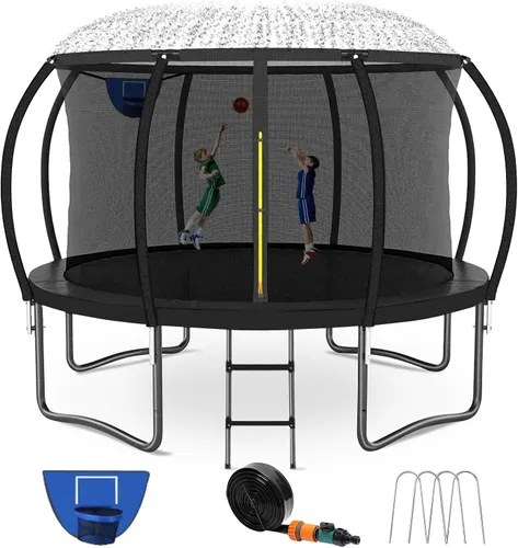 Miniatura 9 de Kiivakii Trampolín de 12, 14, 16 pies, trampolines grandes para exteriores para niños y adultos, trampolines recreativos con aro de baloncesto