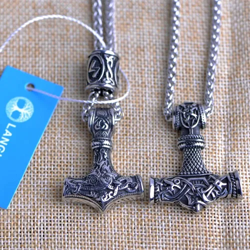 Miniatura 6 de Collar de martillo de Thor vikingo nórdico Mjolnir para hombre, joyería de talismán