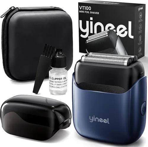 Miniatura 10 de Yineel VT100 - Afeitadora eléctrica de aluminio para hombre, tamaño de bolsillo con funda, elegante mini maquinilla de afeitar eléctrica portátil