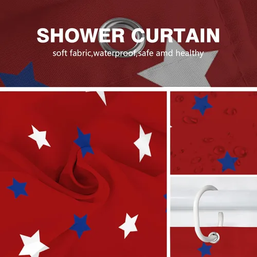 Miniatura 6 de Cortina de ducha patriótica de Estados Unidos para baño, cortina de baño de secado rápido con estrellas rojas y azules del 4 de julio, bañeras