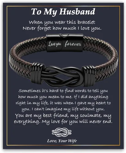 Miniatura 22 de Gifts for Men Infinity Leather Bracelet for Dad New Daddy Husband Boyfriend Son Grandson Brother Nephew Uncle Brown Braided Engraved Leather Jewelry