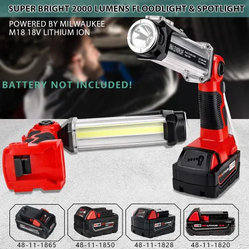 Miniatura 2 de Luz de trabajo LED inalámbrica compatible con batería Milwaukee de 18V, Hiesuan linterna de camping portátil de 35W 2000LM para exteriores