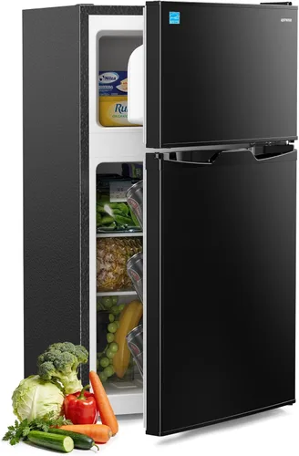Miniatura 12 de Upstreman Mini refrigerador de 3.1 pies cúbicos con congelador, refrigerador pequeño de doble puerta, termostato ajustable, mini refrigerador