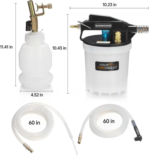 Miniatura 6 de FOUR UNCLES Kit de bomba de vacío de purga de frenos - Extractor neumático de líquido de frenos con botella de recarga de 1 litro para purga