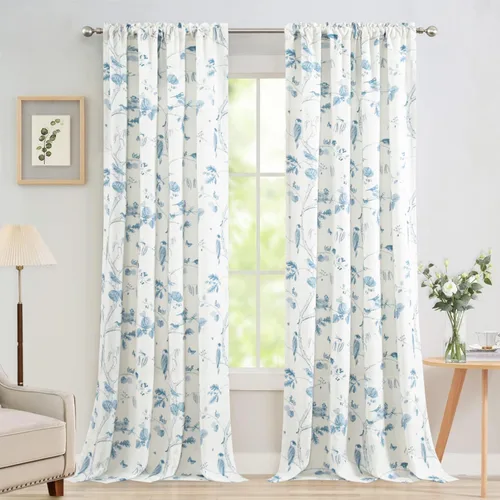 Miniatura 10 de Leeva Cortinas rústicas de cocina con estampado floral verde mezclado de lino para media ventana, para comedor, bolsillo para barra, cafetería