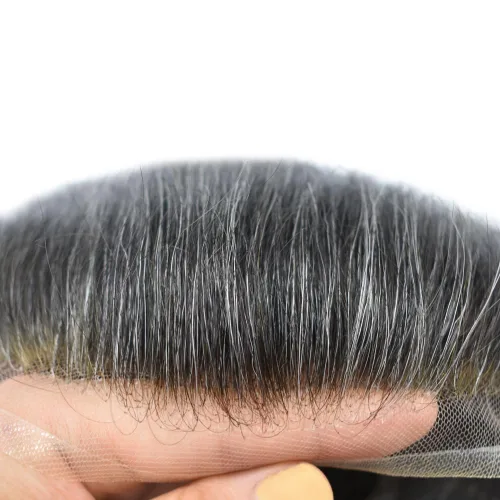 Miniatura 7 de Toupee para hombres Cabello humano real suave suizo encaje sistema de reemplazo de pelo para hombre Toupee sistema de pelo postizo para hombres