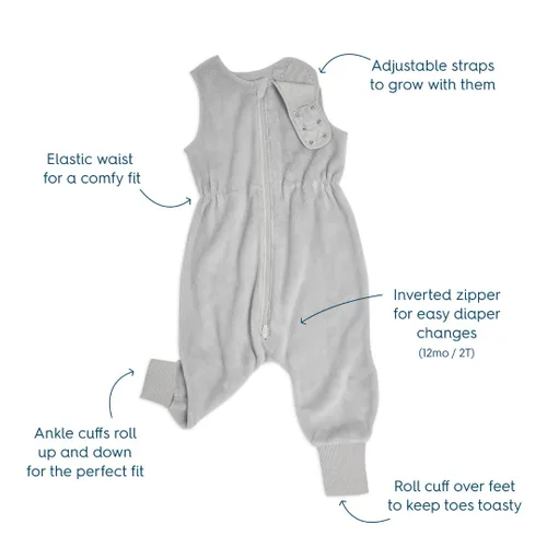 Miniatura 2 de HALO Saco de Dormir para Niños, Manta Portátil 100% Algodón, TOG 0.5, Gris, 2T
