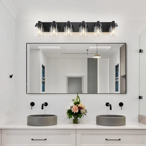 Miniatura 2 de Luces de tocador, lámparas de baño de 38 pulgadas sobre espejo, 6 luces de tocador de baño con pantalla de vidrio transparente, lámparas de pared