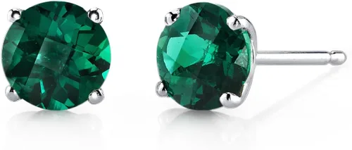 Peora - Aretes de tuerca de oro de 14 quilates, forma redonda, 6 mm, en piedras preciosas auténticas o creadas, parte trasera de fricción, oro