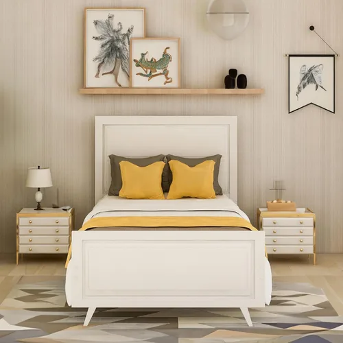 Miniatura 8 de Base de cama individual de madera con cabecera, estribo, plataforma moderna, base de colchón con soporte de listones de madera, sin ruido,