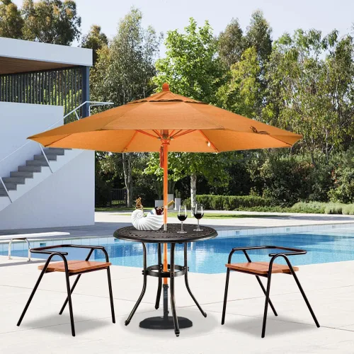 Miniatura 7 de Henf Mesa de comedor de aluminio fundido para exteriores con agujero de paraguas de 2 pulgadas, 32 pulgadas de diámetro, mesa de comedor redonda