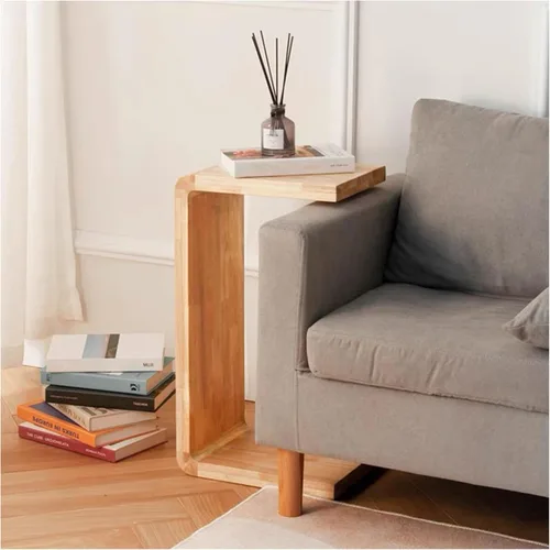 Miniatura 10 de Mesa auxiliar en forma de C, mesa auxiliar de madera maciza para sofá, cama y sala de estar, mesa auxiliar pequeña para aperitivos que ahorra