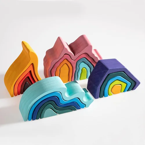 Miniatura 7 de Juguete apilable de madera de arco iris, apilador de madera con elementos de fuego, bloques apilables de varias formas, Waldorf y Montessori juguete