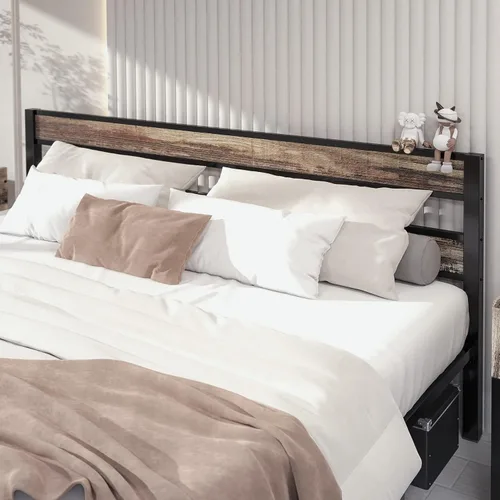 Miniatura 4 de LIKIMIO Base de cama California King con cabecero, fácil montaje, sin ruido, no necesita somier, marcos de soporte de metal resistentes y pesados