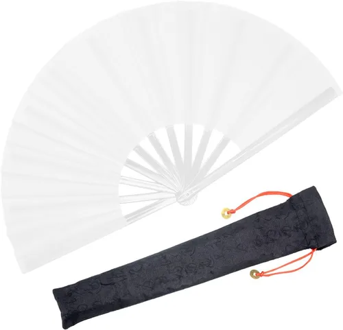 Miniatura 12 de OMyTea Ventilador grande para baile de línea - Ventilador de mano plegable con botas en el suelo - Ventilador de mano plegable chino de Tai Chi Kung