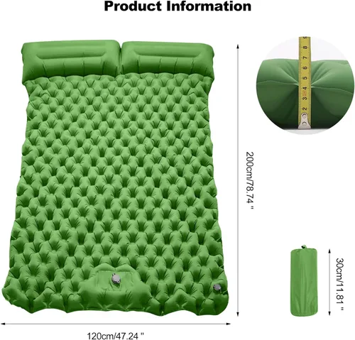 Miniatura 7 de Ergocar Colchoneta de dormir para camping, almohadilla inflable gruesa con almohada, bomba integrada, colchón inflable ligero para acampar con tela