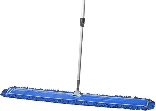 Miniatura 12 de Trapeador de polvo comercial rojo de 48 pulgadas y barredora de piso con mango extensible, trapeador para limpieza de suelos de madera dura