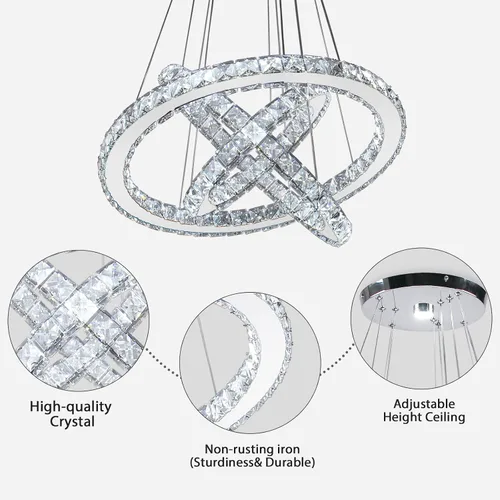 Miniatura 6 de Lámparas de araña LED de cristal modernas, lámparas colgantes con anillos (blanco frío 30/40/50 cm)