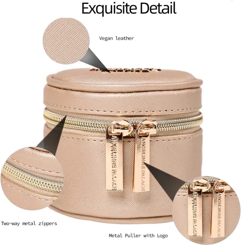 Miniatura 2 de Angelina's Palace Organizador redondo de joyas, bolsa de viaje, regalos de dama de honor, caja de cuero vegano para collar, aretes, pulsera, anillo
