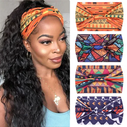 Miniatura 7 de Xtrend Paquete de 4 bandas anchas para el cabello para mujer, bandanas negras de moda, estilo bohemio, bandas gruesas para el cabello, grandes