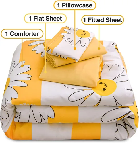 Miniatura 8 de Btargot Juego de ropa de cama ultra suave de 4 piezas para niños pequeños, juegos de edredón de corazones de amor de dibujos animados y luna Negro