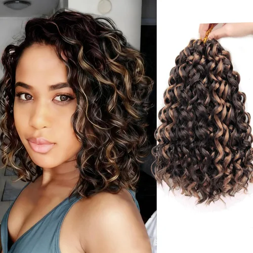 Miniatura 39 de 8 Paquetes de Cabello Rizado con Ganchillo GoGo, Cabello Rizado con Ganchillo para Mujeres Negras, Trenzado de Onda Profunda, Cabello Sintético