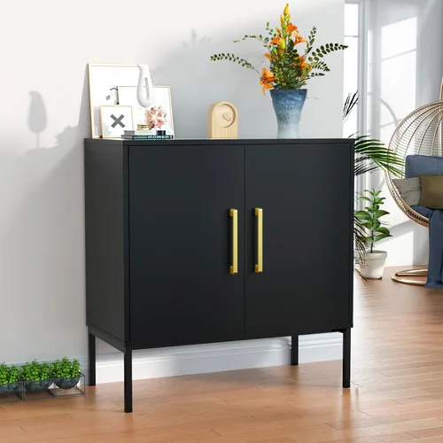 Miniatura 5 de JOZZBY Aparador de buffet con almacenamiento, gabinete de madera moderno con estantes ajustables, gabinetes negros y dorados para sala de estar