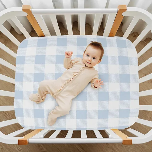 Miniatura 7 de Kigai Sábanas de cuna de punto de jersey para niños y niñas, para colchones estándar de cuna y de niño pequeño, cómodas, suaves, transpirables, 28 x