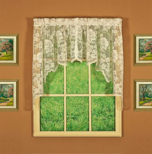 Miniatura 12 de Today's Curtain Cenefa de cortina de encaje floral con diseño de enredadera, 18", Marfil, 60 ancho x 18 largo