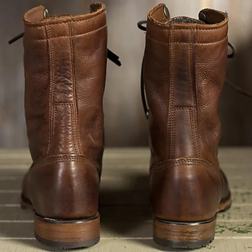 Miniatura 3 de Botas de combate romanas de cuero para mujer, con cordones, de media pantorrilla, para invierno, al aire libre, casual, para caminar, a la moda