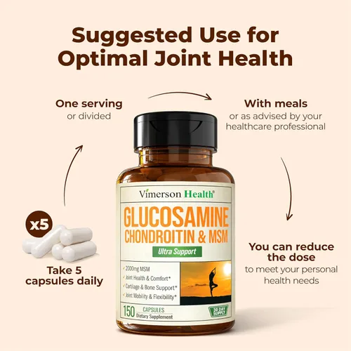 Miniatura 7 de Glucosamina condroitina MSM - Suplementos articulares 3 en 1 para mujeres y hombres con sulfato de glucosamina 1500 mg, sulfato de condroitina 1200
