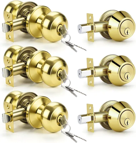 Miniatura 11 de KNOBWELL Juego de perilla de puerta y cerrojo de doble cilindro con llave, juego de cerradura de puerta exterior con cerrojo de seguridad, juego