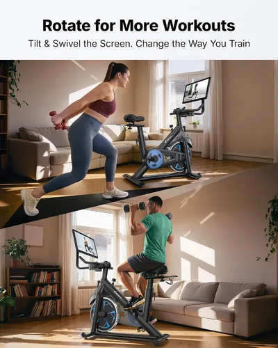 Miniatura 8 de Merach Bicicleta estática magnética con pantalla HD de 21.5 pulgadas y resistencia automática, bicicleta estacionaria de bajo ruido para el hogar