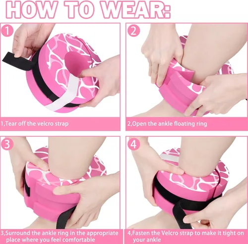 Miniatura 6 de Hikeen Swim Aquatic Cuffs,High-Density EVA Water Aerobics Float Ring Fitness Pool Exercise Weights Set, Water Ankles Arms Belts with Adjustable Rosa